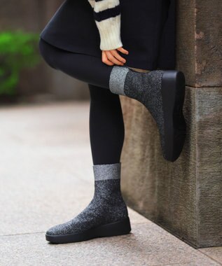 steppi 【防水/洗える】プラットフォーム ストレッチブーツ ブラック×シルバーラメ