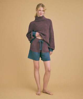 une nana cool カラーブロッキング　タートルネックプルオーバー ブラウン