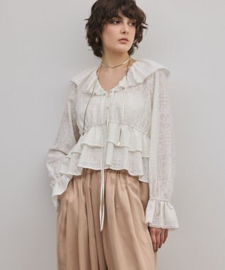 GRACE CONTINENTAL エンブロイダリーフリルブラウス ホワイト