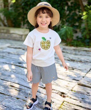 ANY KIDS ミラクルスパンコールTシャツ オフホワイト（りんご×レモン）