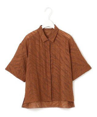 ICB L 【洗える】ゼブラシアーJQ クロップドシャツ マットブラウン系