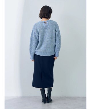 YECCA VECCA レースアップリボンヤーンニット Blue