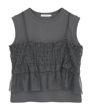 AMERICAN HOLIC 【2点セット】チュールキャミ+ノースリーブT Charcoal Gray