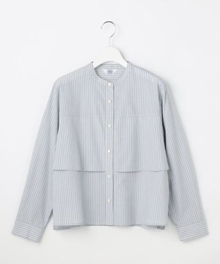 J.PRESS LADIES S 【一枚で着映え】コンパクトエステネージュ フロント フリル ブラウス モカグレーストライプ系