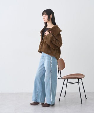 earth music&ecology ファーショートブルゾン Brown