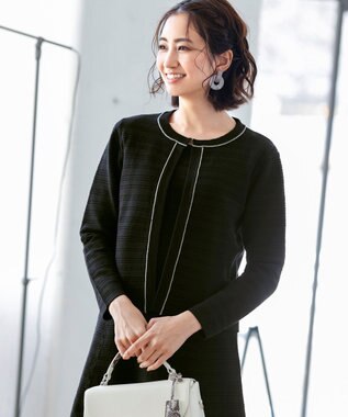 Tiaclasse L 【洗える】リップル編みニットワンピース ブラック×グレージュ