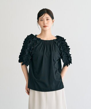 YECCA VECCA UVカットフリルスリーブカットソー Black