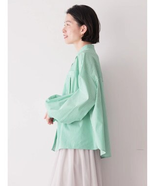 AMERICAN HOLIC イージーケア切替タックワイドシャツ Stripe Green