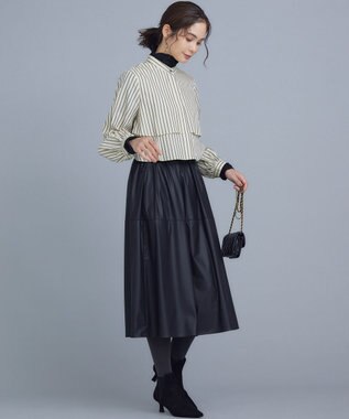 組曲 レザーライクライト タックギャザースカート ブラック系