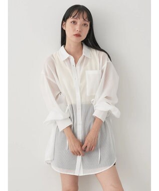 earth music&ecology ワンポイント刺繍ロングシャツ White