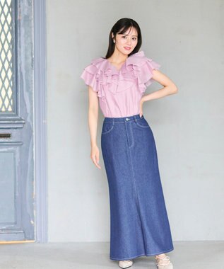 Feroux 【洗える】エアリーフリル ブラウス ピンク系