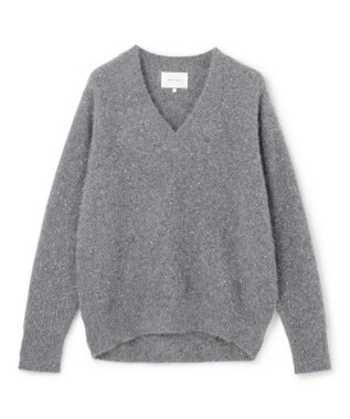BEIGE， AMARILLO / スパンコールフォックスVネックニット M.Gray