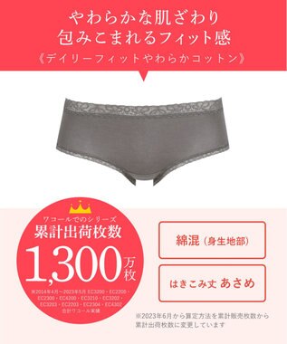 Wing ショーツ　【デイリーフィットやわらかコットン】　ここちよいフィット感　はきこみ丈あさめ　EC2200　ウイング／ワコール グレー