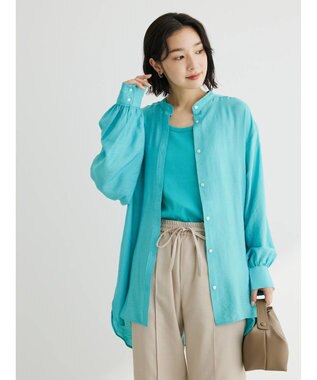 Green Parks バンドカラーシアーシャツ Blue Green