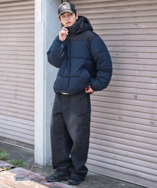 WEGO 【25年秋冬新作/ユニセックス着用ITEM/SMLサイズ展開】2WAYパファーブルゾン ネイビー