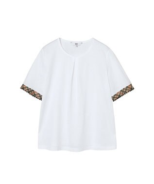 DAKS ギザコットン 袖口ハウスチェック刺繍カットソー スノーホワイト