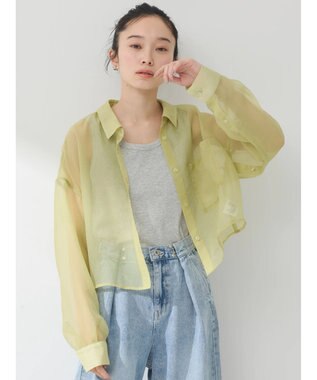 earth music&ecology ソデスリットクロップドシャツ Lime Green