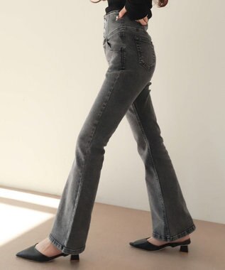 WEGO 【ストレッチ/美脚/脚長シルエット/XSSMサイズ展開】ハイウエストストレッチフレアデニムパンツ ブラックその他