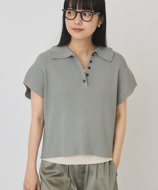 AMERICAN HOLIC フレンチスリーブリブニットポロ Green