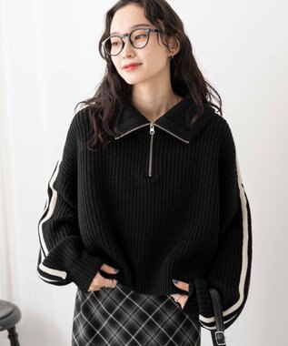 WEGO 2ラインハーフジップニットプルオーバー ブラック