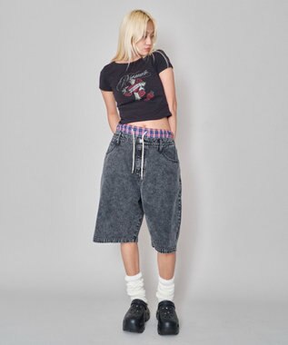 WEGO 【ユニセックス着用ITEM/MLサイズ展開/ウエストゴム】ボクサードッキングデニムショーツ デニムブラック