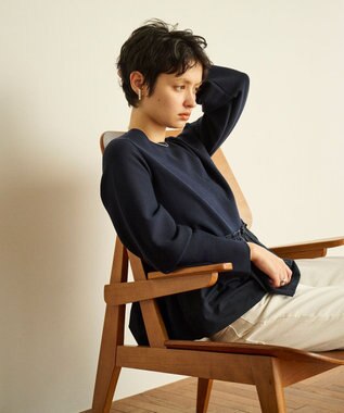 #Newans 【洗える】コンビネーションペプラムチュニックニット ネイビー