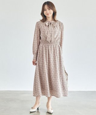 ANY SIS 【洗える】2WAYボウプリント ワンピース ベージュ系