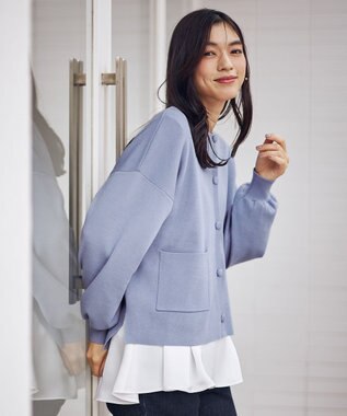 ANY スウェットライクニットカーディガン ライトブルー