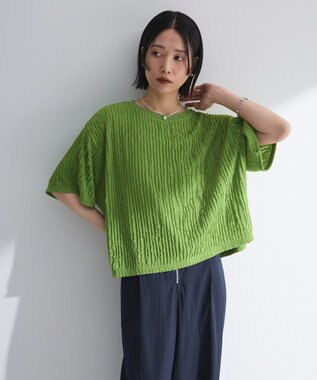 Green Parks ５分袖フリルカットプルオーバー Green