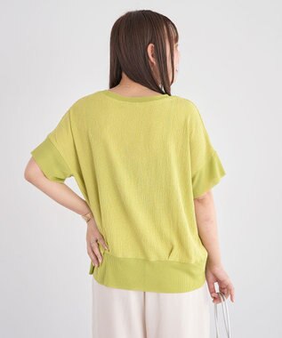 Green Parks シアーリブ切替楊柳プルオーバー Lime Green