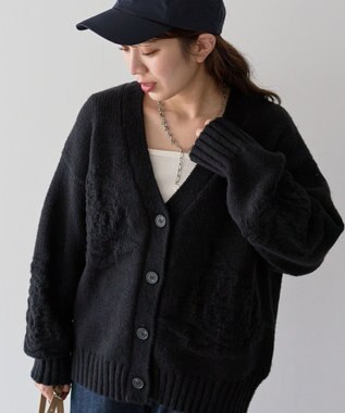 Green Parks ・ｓｗｉｎｇ　ｂｙ　バラ柄ニットカーディガン Black
