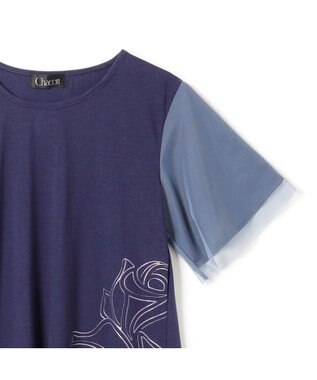 Chacott フラワープリントワンピースTシャツ アイアンブルー
