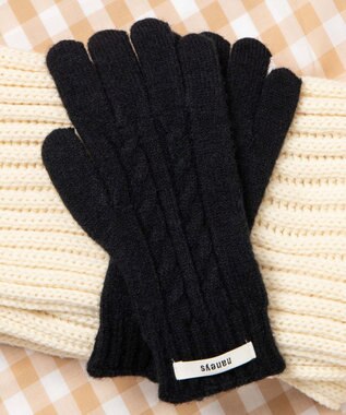 WEGO ケーブル編みグローブ ブラック