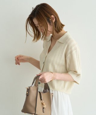 YECCA VECCA ストライプメッシュニットカーディガン Ivory