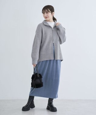 Green Parks ＺＩＰ付き畦ニットチュニック Gray Mixture