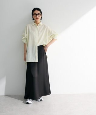 Green Parks 綿麻混レギュラーカラーＢＩＧシルエットシャツ Stripe Yellow