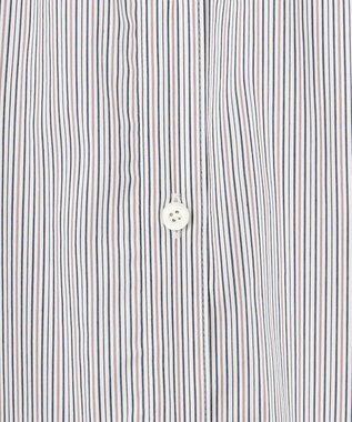 J.PRESS LADIES 【洗える】BEZ ドビーストライプ フリルネック ブラウス ネイビー×ピンクストライプ系