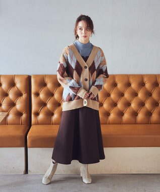 earth music&ecology ループ編みアーガイルカーディガン Beige