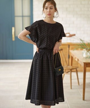 組曲 S 【WEB限定】エンブロイダリーレース フレアスカート ブラック系