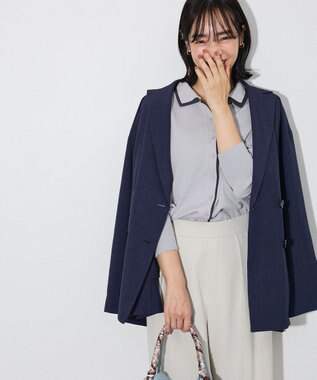 Green Parks ここちニット衿付き配色プルオーバー Gray