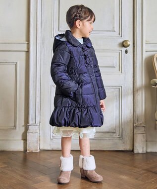 ANY KIDS 【フード取り外し/洗濯機可能】Aラインコート ネイビー