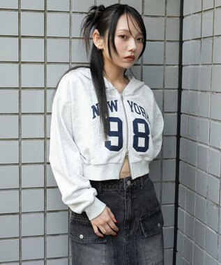 WEGO グラフィックショートZIPパーカー アッシュグレー