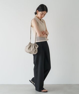 russet レザー巾着4WAYショルダーバッグ(CE-1454) GrayBeige