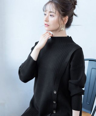 Tiaclasse L 【洗える】1枚でもレイヤード効果のあるサイドボタンチュニック ブラック