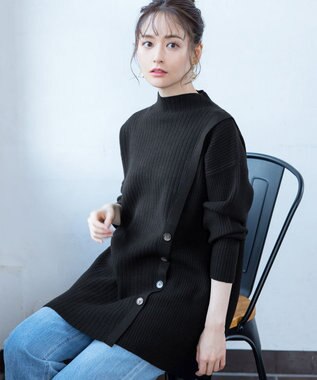 Tiaclasse L 【洗える】1枚でもレイヤード効果のあるサイドボタンチュニック ブラック