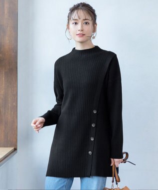 Tiaclasse L 【洗える】1枚でもレイヤード効果のあるサイドボタンチュニック ブラック