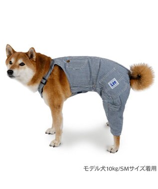 PET PARADISE Lee ヒッコリー オーバーオール 中型犬 大型犬 ネイビー×ホワイト