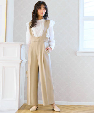 【洗える】スカラップデザイン・サスペンダー付きパンツ