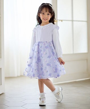 ANY KIDS 花柄刺繍ワンピース ラベンダー