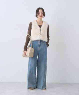 earth music&ecology フェイクファーショートジレ Ivory